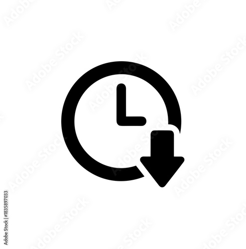 Outline Simple Time Clock with Down Arrow Icon Graphic Element