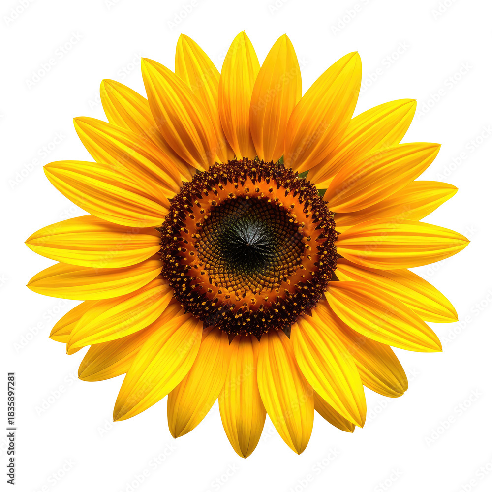 Fototapeta premium Vibrant sunflower with layered petals, contrasting colors, and dark center