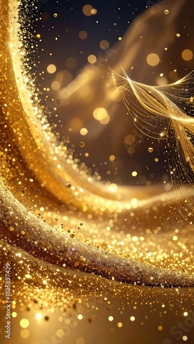 Abstract gold swirling glittery lines