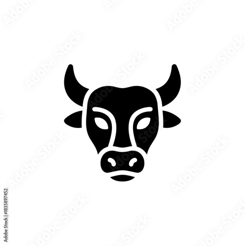 Glyph Style Detailed Bull Head Silhouette Farm Animal Illustration