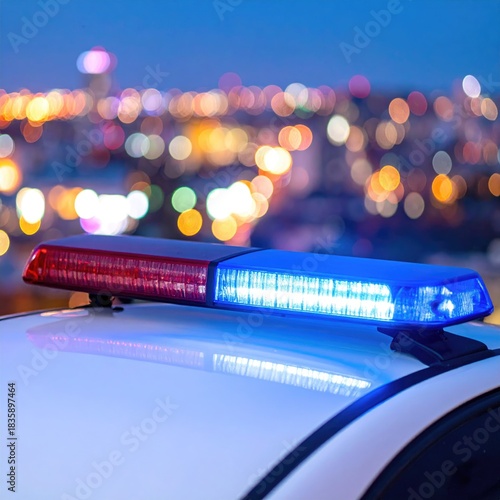 Emergency lights over city skyline