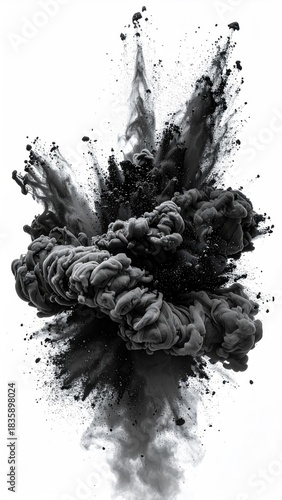 Dark ink explosion on white background
