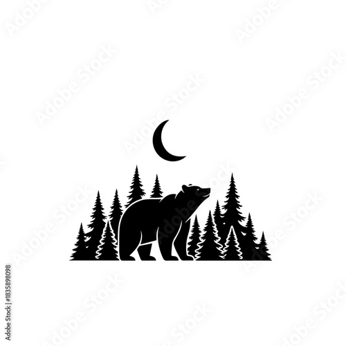 Bear and Moon Silhouette