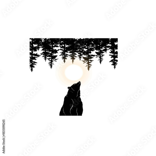 Bear Under Moonlit Forest