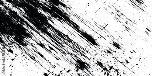 Abstract black and white grunge texture background with distressed ink splatter and scratched overlay effects album covers, and layered digital designs.