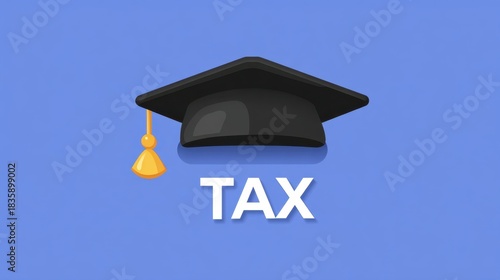 Tax Education Icon with Graduation Cap Symbol on a Blue Background for Financial Literacy and Learning Resources