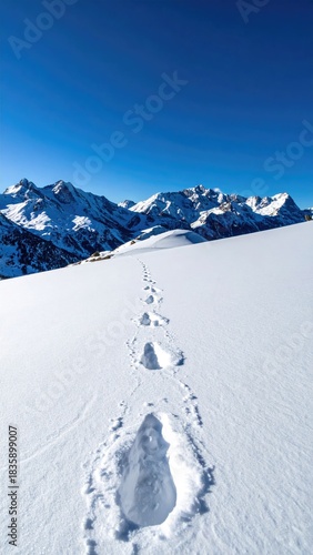 Snowy mountains under bright blue sky