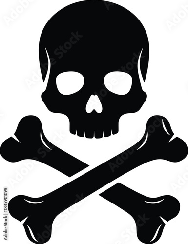 Black skull and crossbones silhouette on white background danger poison