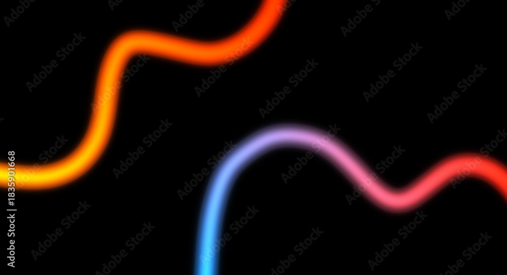 Obraz premium Glowing neon lines horizontal flow seamless loop of light beams or light streak rays on black background. Abstract glowing neon lines calligraphy lines colorful backdrop design.