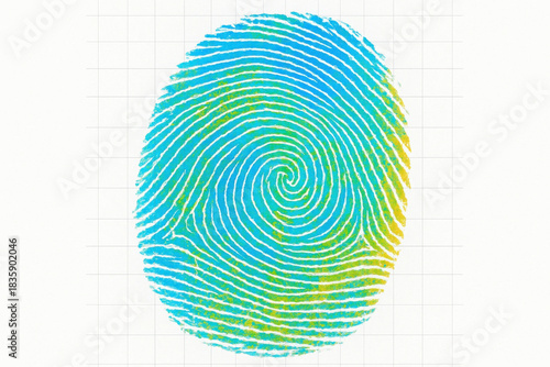 Colorful fingerprint illustration on a white grid background