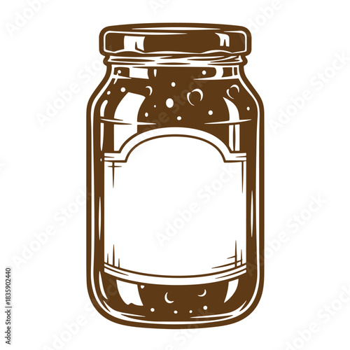 Classic vintage sketch style illustration of a sealed mason jar with blank label