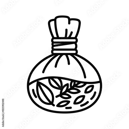 Herbal Compress Spa Treatment Line Icon