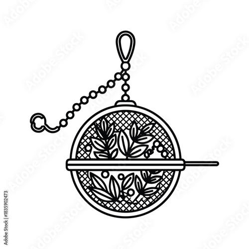 Elegant Tea Infuser with Botanical Design Line Icon