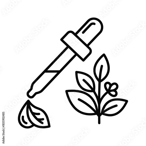 Essential Oil Dropper and Botanical Leaves Icon