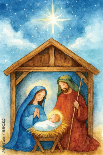 watercolor holy christmas night background