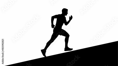 Silhouette of a man running uphill with determination.