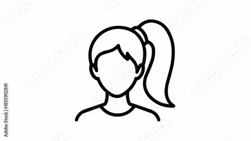 Simple line art icon of a woman with a ponytail hairstyle.