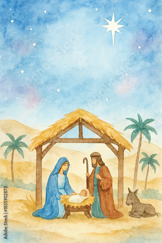 watercolor holy christmas night background