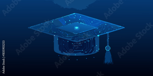 Digital graduation cap with circuit board design for technology education