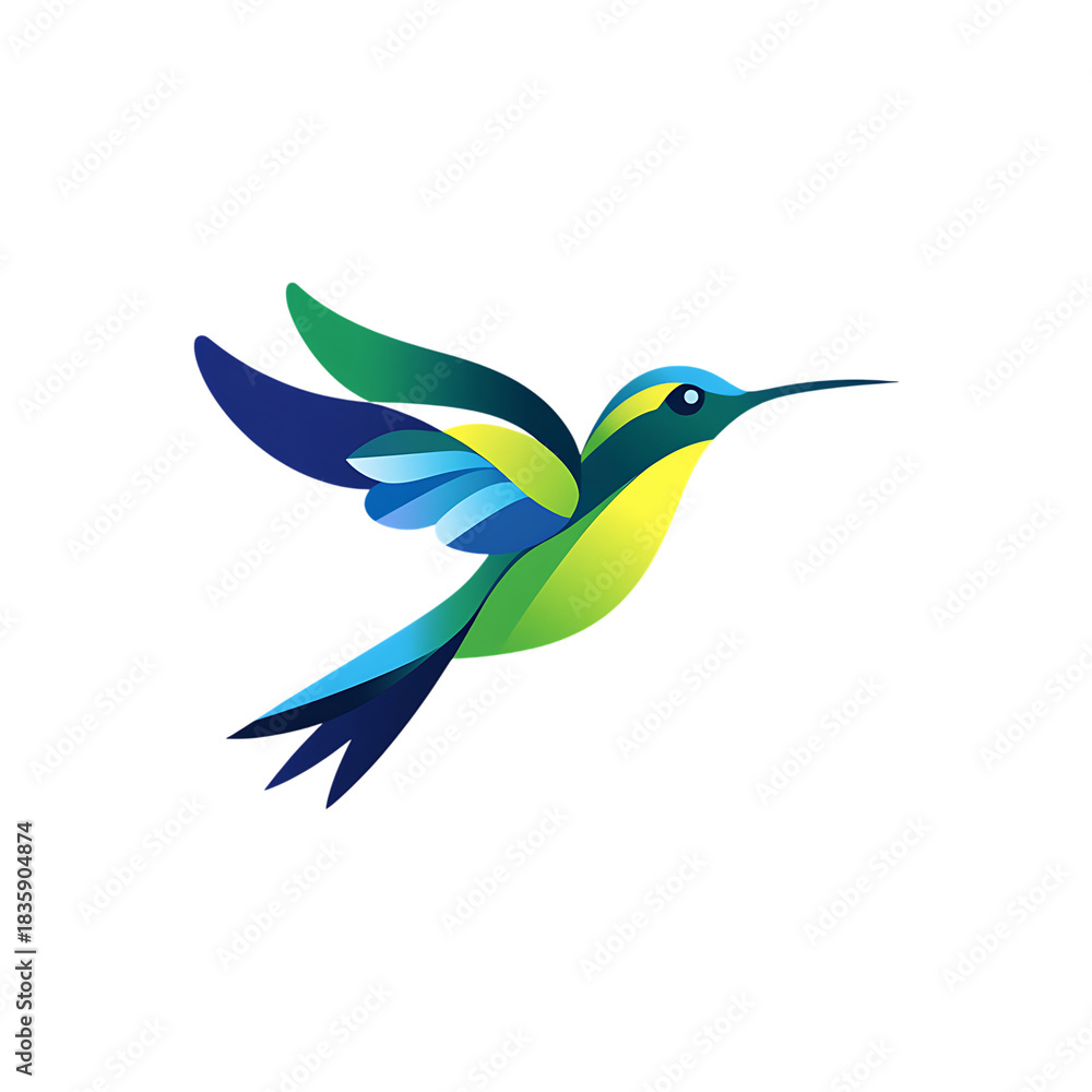 Fototapeta premium Vibrant abstract hummingbird with colorful wings in mid flight isolated on transparent background