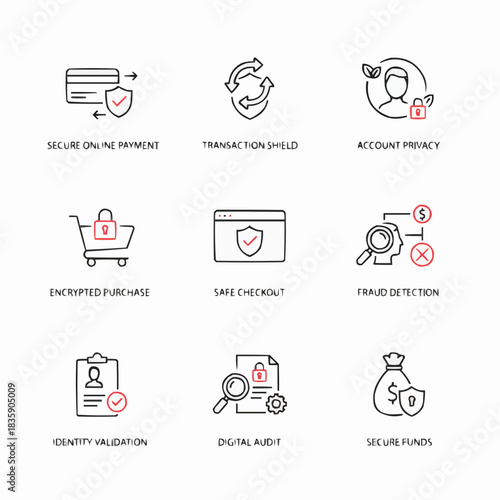 Set of security icons representing online safety and data protection measures