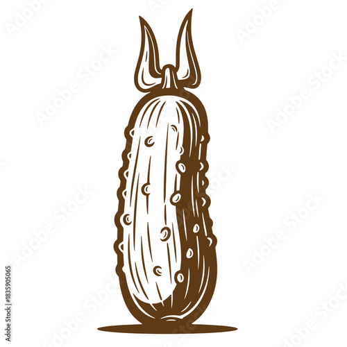 Hand drawn illustration of a vintage pickle with a botanical style on a white background
