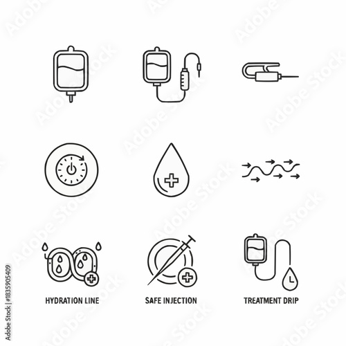 Depiction of medical treatments and procedures in minimalist line art
