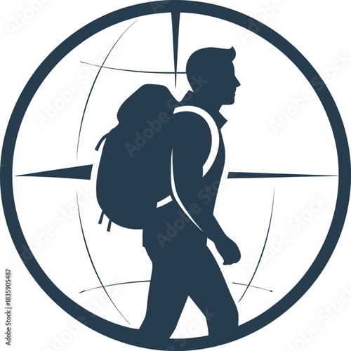 Hiker in crosshairs silhouette isolated on transparent background
