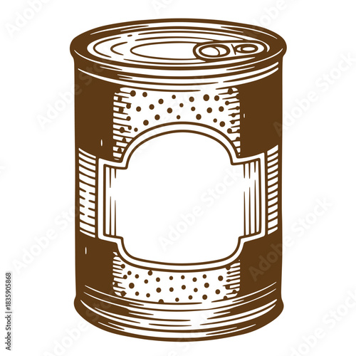 Hand drawn sketch style vintage brown canned food with blank label for branding and design