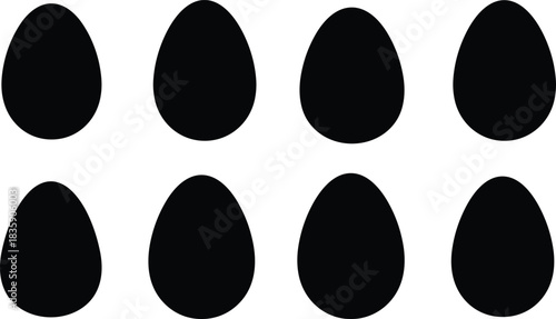 Eight Black Egg Silhouettes Arranged In Two Rows On White Background eggs