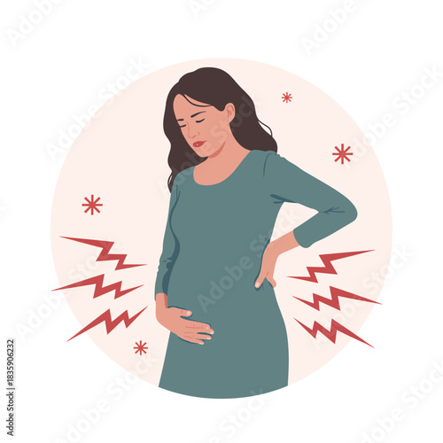 Pregnant woman with back pain illustration of pregnancy discomfort health problem during gestation
