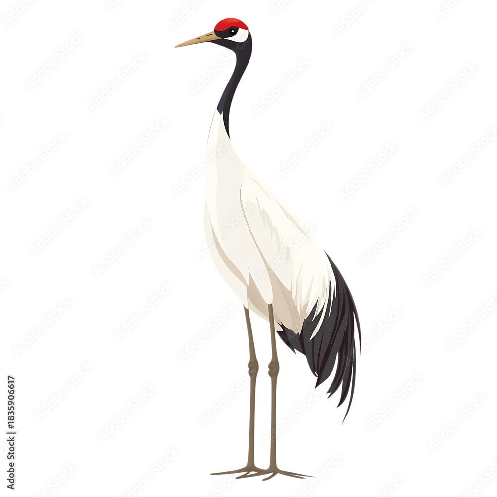 Naklejka premium Elegant red crowned crane standing tall with graceful posture isolated on transparent background