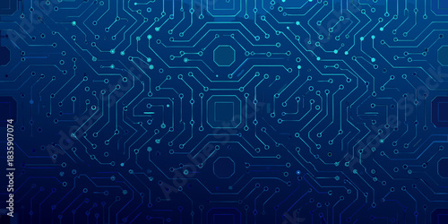 Abstract blue circuit board technology background with interconnected lines