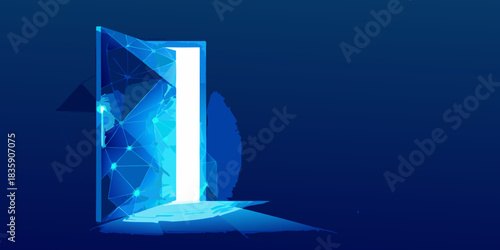 Abstract open doorway with bright light and geometric design
