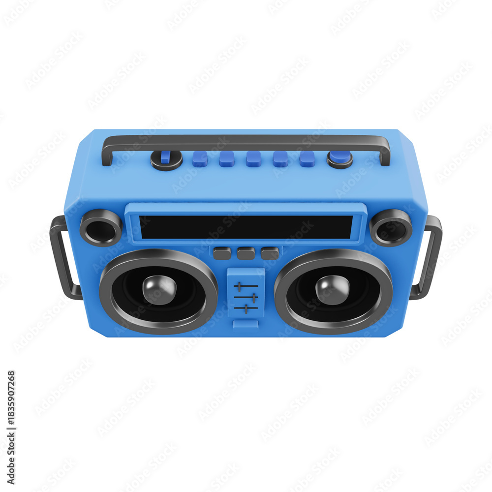 Obraz premium Retrostyle blue boombox illustration with speakers and controls isolated on white