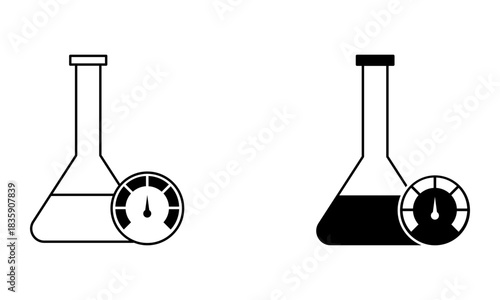 conical laboratory flask with performance speed gauge, illustration of chemical reaction speed icon vector
