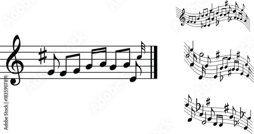 Musical Notes and Staff Lines on White Background treble clef sharp