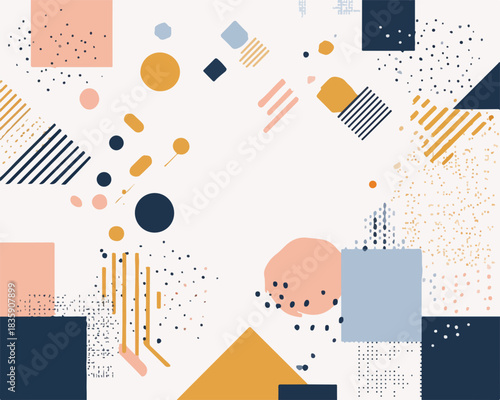 파스텔 톤의 기하학적 도형과 점들이 어우러진 추상적인 미니멀리즘 배경 디자인을 위한 벡터 일러스트레이션
