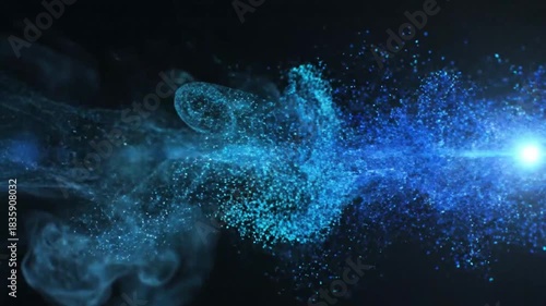 An abstract blue glitter overlay with a magical sparkle effect flowing in a dynamic stream of light