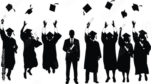 Silhouette of Graduating Students Throwing Caps in the Air graduation