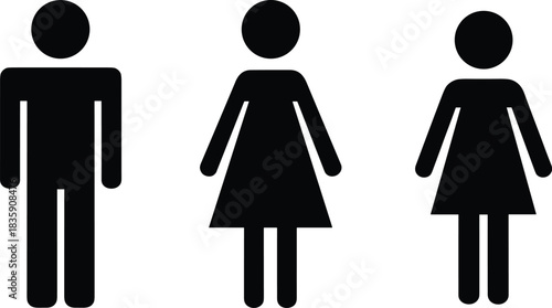 Simple black silhouettes of a man and two women on white background male woman