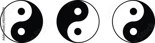 Three Yin Yang Symbols in a Row on White Background taijitu taoism