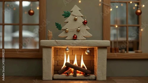 Claymation Cozy Christmas Cabin Interior Loop