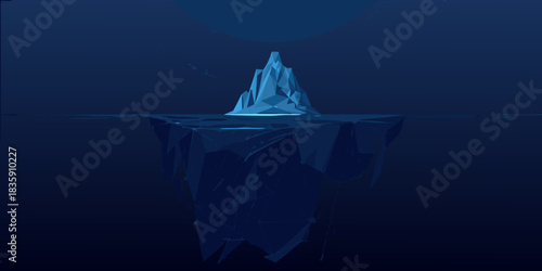 Low poly iceberg floating in deep blue ocean water