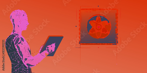 Abstract person using tablet viewing atom diagram for scientific research