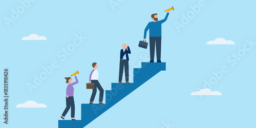 Business team climbing stairs to reach success and leadership vision