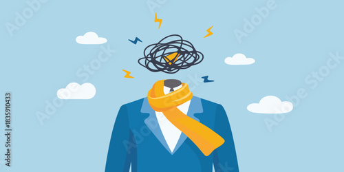 Anxiety and stress overload concept with tangled lines and lightning bolts