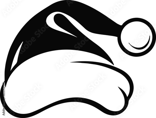 Minimal one-line drawing of a Santa Claus hat with a soft curved brim and a simple circular pom-pom, using clean negative space