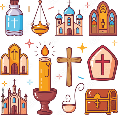 Christian religious icons and symbols collection christianity