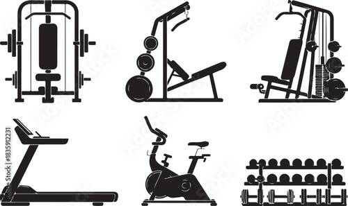 Black silhouette of gym equipment for fitness training isolated with Transparent Background